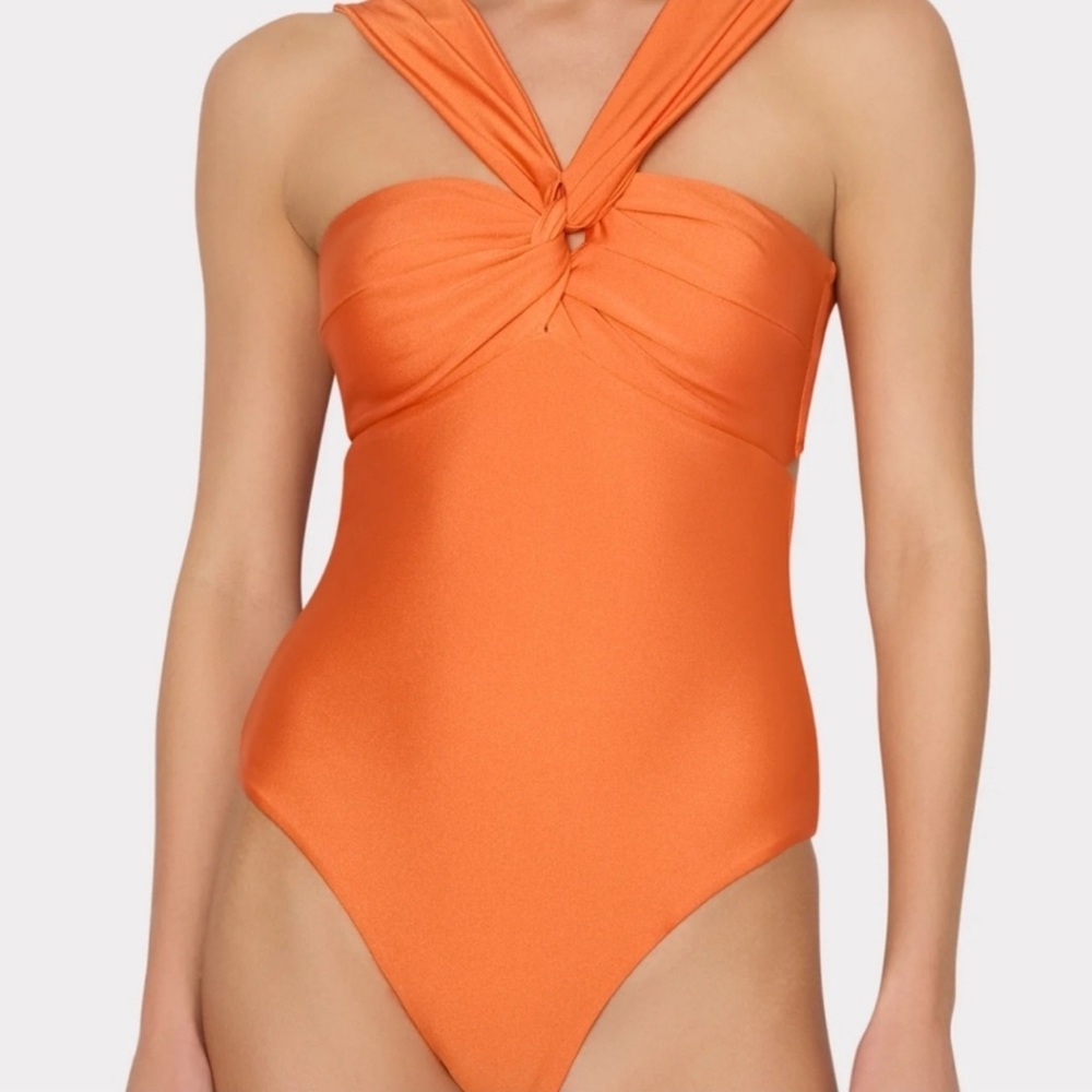 NEW Milly Betsy Gloss Bandeau One-Piece Swimsuit Large Orange Convertible Style